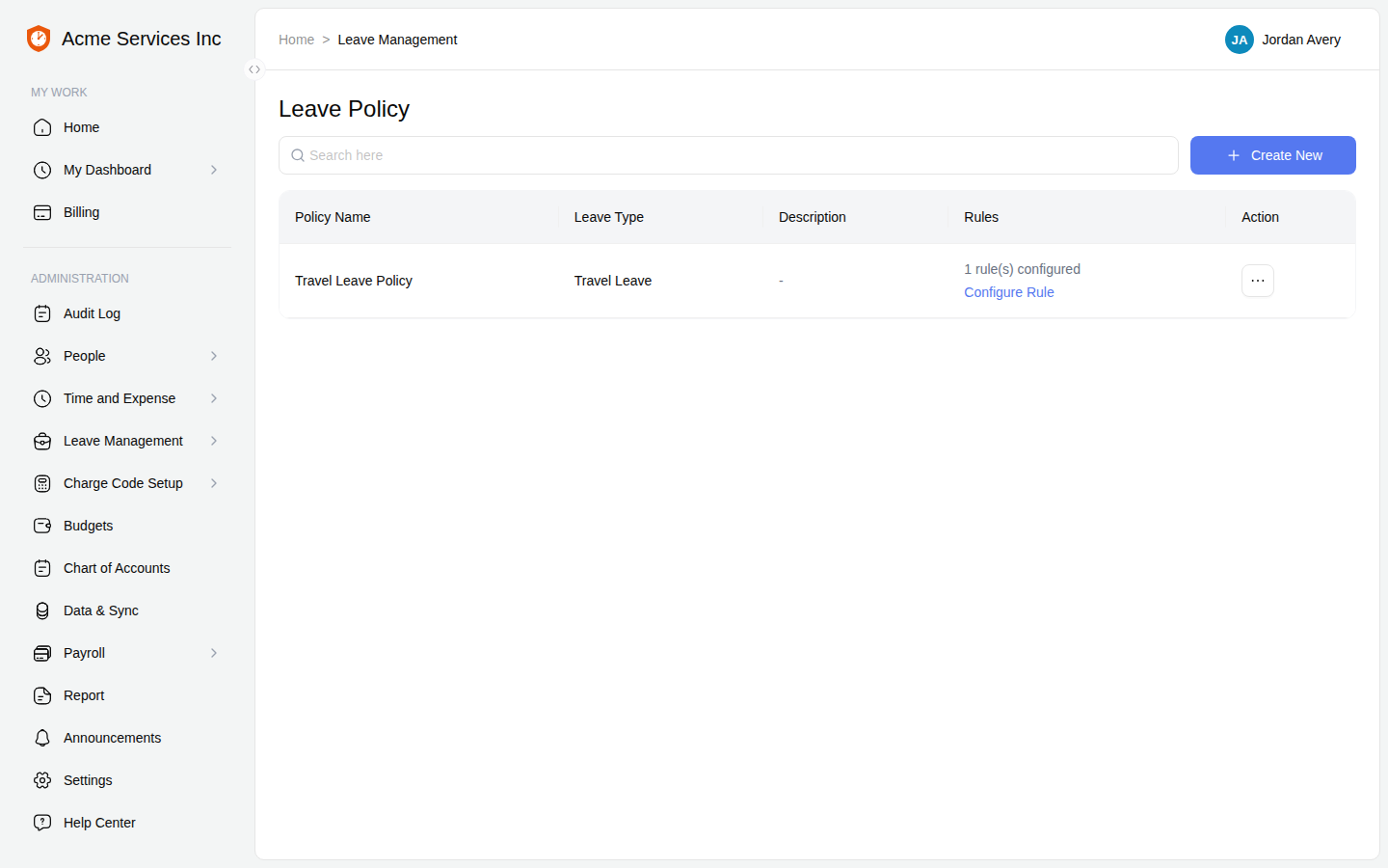 Saved leave policy rule showing the configured waiting period in the summary